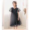 A22101 Girls Summer Star Mesh Princess Dress, Appropriate Height:130cm(Black)
