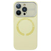 For iPhone 13 Pro Max Large Window Acrylic Glass Lens MagSafe Silicone Phone Case(Cream Yellow)