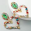 1 Pair Heart Shaped Alloy Retro Earrings With Colored Rhinestone Flashing Full Rhinestone Earrings(Color)