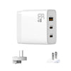 GAN 65W PD45W Dual Type-C / QC3.0 USB  Multi Compatible Charger + 2m USB-C to USB-C Data Cable AU + US Plug White