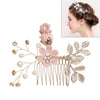 Fashion Flower Hair Combs Headdress Prom Bridal Wedding Hair Accessories Gold Leaves Hair Jewelry Hair Pins(Pink hair comb)