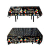 137x183cm Happy Birthday PET Aluminum Film Tablecloths Disposable Waterproof Party Decorative Table Cloth, Style: English Black Balloon