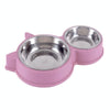 Pink Cat Ear Double Food & Water Bowl - Stainless Steel