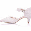 Women Shoes Lace Pearl Princess Pointed Shoes, Size:35(White 5.5 cm)