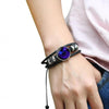 12 Constellation Black Braided Leather Glass Dome Punk Men Bracelet(Aquarius)