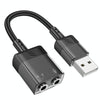 hoco LS37 Spirit Transparent 2 in 1 USB to 3.5mm External Sound Card(Black)