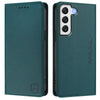 For Samsung Galaxy S21 FE 5G RC01 Dual-Folded Magnetic Suction RFID Leather Phone Case(Dark Green)