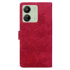 For Redmi 13C Lace Floral Embossed Magnetic Buckle PU Phone Case With Wrist Strap(Red)