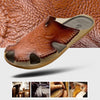 Summer Men Leather Slippers Casual Large Size Flat Beach Shoes, Size: 47(Red Brown)