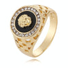 Hip Hop 18K Gold Plated Lion Head Rhinestone Ring for Men, US Size: 10, Inner Diameter: 20mm, Perimeter: 62mm(Gold)
