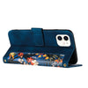 For iPhone 11 Floral Pattern Leather Phone Case with Lanyard(Dark Blue)