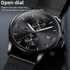 OLEVS 2886 Men Sports Chronograph Waterproof Luminous Quartz Watch(Black Silver Mesh Strip)