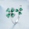 S925 Sterling Silver Platinum Plated Lucky Four-leaf Clover Open Adjustable Ring(BSR528-E)