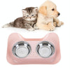 Blue Double Pet Bowl - Stainless Steel, Leakproof, Cat & Dog