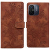 For Redmi 11A / 12C Lace Floral Embossed Magnetic Buckle PU Phone Case With Wrist Strap(Brown)