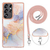 For Samsung Galaxy S25 Ultra 5G Electroplating Pattern IMD TPU Shockproof Case with Neck Lanyard(Milky Way White Marble)
