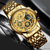 BINBOND 4010 Multifunctional Waterproof Hollowed Luminous Quartz Watch(Inter-gold Gold Surface)