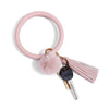 2 PCS Fringed Bracelet Keychain Circle Anti-Lost PU Leather Hairball Bracelet Keyring Pendant( Pink)
