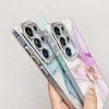 For Samsung Galaxy S25+ 5G Electroplated Marble Texture Ring Holder Phone Case(Purple S3)