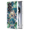 For Samsung Galaxy S25 Ultra 5G Splicing Marble Flower IMD TPU Phone Case Ring Holder(Blue Green)