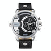 CAGARNY 6818 Fashionable DZ Style Large Dial Dual Clock Quartz Movement Sport Wrist Watch with Leather Band & Calendar Function for Men(Black Band Silver Case)