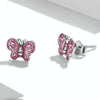 S925 Sterling Silver Pink Butterfly Ear Studs Women Earrings