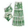 Retro Split Sexy One-Shoulder Swimsuit Chiffon Beach Skirt Swimsuit, Size: S(Green Suit)