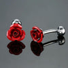 Men Clover Rose Pattern Cufflinks, Color: Red Rose