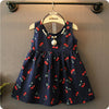 Summer Girls Cherry Pattern Sleeveless Dress, Kid Size:90cm(Navy Blue)