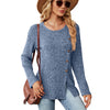 Autumn And Winter Round Neck Button Split Loose Long-Sleeved T-Shirt Top, Size: S(Blue)