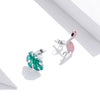 S925 Sterling Silver Leaves Flamingo Ear Studs Women Earrings