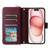 For iPhone 15 Nine-card Slots Zipper Wallet Bag Leather Phone Case(Wine Red)