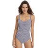 DS02 Ladies Suspender Triangle One-Piece Swimsuit With Chest Pad, Size: L(Navy White Stripe)