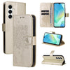 For Samsung Galaxy A26 5G Global Tree & Cat Embossed Pattern Flip Leather Phone Case(Gold)