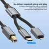 2 in 1 Type-C and 8 Pin to USB-B MIDI Instruments Printer Cable, Length: 1m, Length:1m(White)