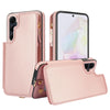 For Samsung Galaxy A35 5G Double Flap Zipper RFID Leather Phone Case with Short Lanyard(Rose Gold)