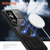 For Samsung Galaxy S25+ 5G Shield Hollow Frame Holder MagSafe Phone Case(Black)