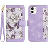 For iPhone 12 mini Floral Pattern Leather Phone Case with Lanyard(Light Purple)