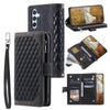 For Samsung Galaxy A36 Grid Texture Zipper Leather Phone Case with Lanyard(Black)