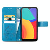 For Alcatel 1L 2021 Four-leaf Clasp Embossed Buckle Mobile Phone Protection Leather Case with Lanyard & Card Slot & Wallet & Bracket Function(Blue)