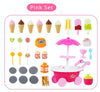 Simulation Small Carts Girl Mini Candy Cart Ice Cream Shop Children Toys with Music and Light(Pink)