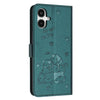 For Samsung Galaxy A25 5G Japan Embossed Kitten Phone Leather Case with Lanyard(Dark Green)