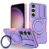 For Samsung Galaxy S25 5G Sliding Camshield MagSafe Holder TPU Hybrid PC Phone Case(Pink Purple)