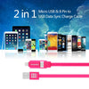 HAWEEL 1m 2 in 1 Micro USB & 8 Pin to USB Data Sync Charge Cable(Magenta)