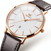 OLEVS 5869 Men Business Waterproof Genuine Leather Strap Quartz Watch(White + Dark Brown)