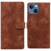 For iPhone 15 Lace Floral Embossed Magnetic Buckle Leather Phone Case(Brown)
