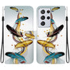 For Samsung Galaxy S21 Ultra 5G Crystal Texture Colored Drawing Leather Phone Case(Gold Butterfly Feathers)
