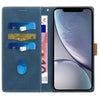 For iPhone XR Grid Stitching Leather Phone Case with Lanyard(Blue)