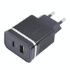 46-A2C2 20W PD + QC3.0 USB Multifunction Fast ChargerEU Plug(Black)