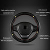 38cm Four-Season Embossed Hand-Sewn Cowhide Steering Wheel Cover(Black+Black Line)